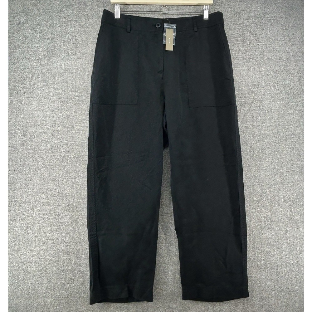 J Crew Wide Leg Pants Women Size 14 Black Casual NEW